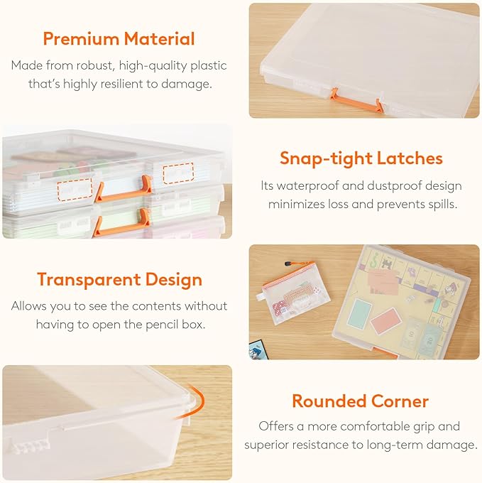 Lifewit 6 Pcs Board Game Storage Boxes, 12.2x10.6'' Paper Container with Secure Latch, Plastic Portable Organizer with Handle & Labels for File,Document,Puzzles, Cards, Art Supplies