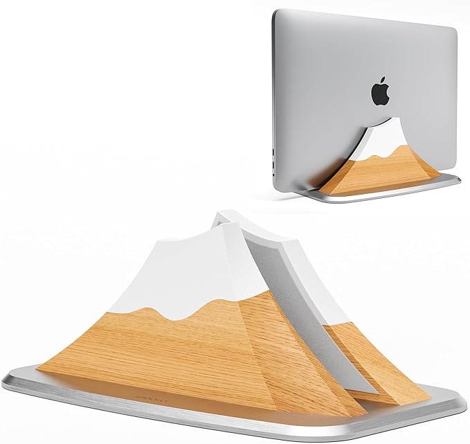 AFOOYO Vertical Laptop Stand - Snow Peak-Shaped Wooden Holder Dock Compatible with MacBook, Surface, Chromebook, Dell & More - Space-Saving Design for All Laptops