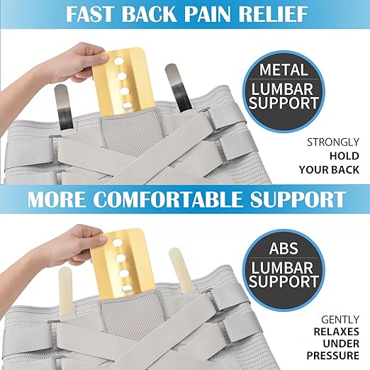 Back Brace for Lower Back Pain - Lumbar Support with Bionic Support System, Adjustable Belt for Men Women, Relieves Sciatica, Herniated Disc, Scoliosis, Posture Correction for Workout, Daily Use, Heavy Lifting (Grey, XXX-Large)