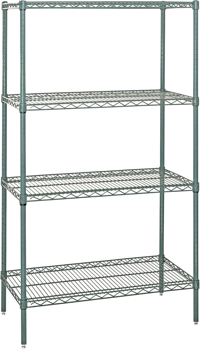 Quantum WR74-2448P Wire Shelving Starter Kit with (4) Shelves and (4) Posts for Industrial Warehouse Storage Distribution | 600-800 lbs Capacity | 48"W x 24"D x 74"H, Green Epoxy, Carbon Steel, NSF