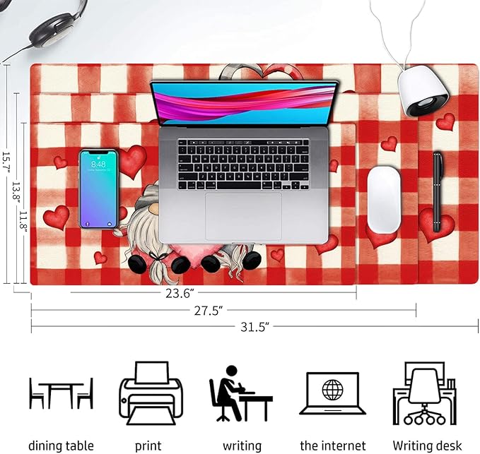 Christmas Mouse Pad PU Leather Red Peach Heart Desk Mat Large Waterproof Gaming Pad Non-Slip Keyboard Mouse Pad Writing Pad for Gamer Office&Home
