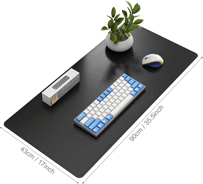 DAWNTREES Desk Mat for Desktop,PU Leather Desk Pad Protector,Non Slip, Large Mouse Pad and Keyboard Mat, Waterproof Writing Pad for Office and Home (Black,35.5''x16.9'')