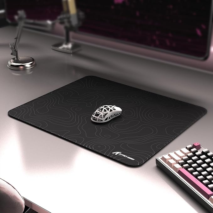 ATTACK SHARK CM02 Gaming Mouse Pad for Esports Speed Large Mouse mats for Desk Waterproof Surface Stitched Edges and Anti-Slip Rubber Base Size L Laminate 17.72” x 15.75” x 0.16” Black Contour