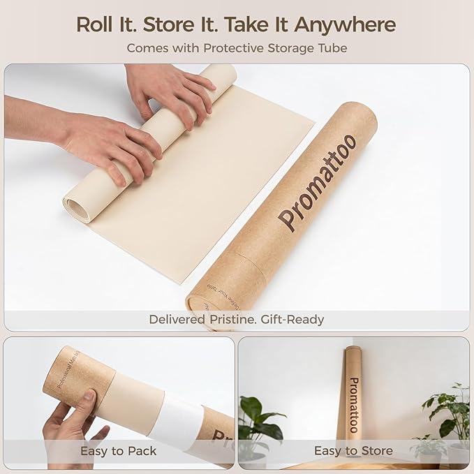 1.6mm Thick Leather 24x72 Inch Non-Slip Mat, Waterproof Countertop Protector, Full Size Workbench Mat/Large Kitchen Island Protector, Warm Beige