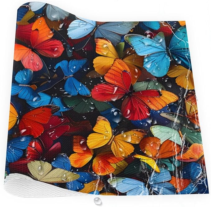 Placemats Set of 4 Heat-Resistant Rectangle Place Mats Vintage Art Butterfly Washable Plastic PVC Dining Table Mat Non-Slip Wipeable Woven Vinyl Placemat for Kitchen Patio Table Decor