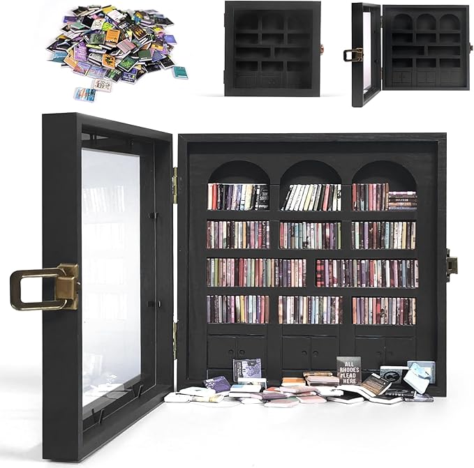 Anxiety Bookshelf Mini Books Display for Stress Relief and Fun Decor, Perfect Decorative Miniature Library for Book Lovers, Ideal for Home Decor, Office Decor, and Thoughtful Gift - Black