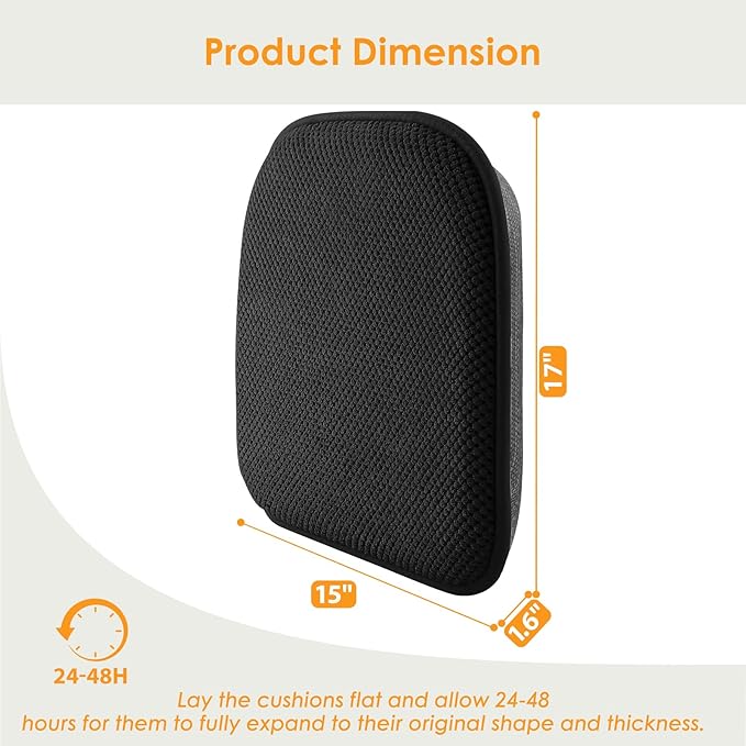 SWEMSTAR Chair Cushions - 15"*17" Kitchen Dining Chair Pads Foam Seat Cushion for Chairs Barstool Cushions Non Slip Seat Pad Set of 2 - Black