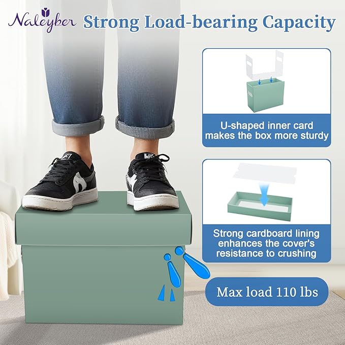 File Organizer Box with Lid & Handle, Thickened Cardboard Hanging File Folder Storage Boxes for Letter Size, Portable Filing Organizer for Office, Home, Classroom, Sage 2 Pack