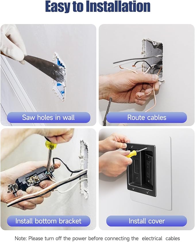 ZEXMTE in Wall Cable Management Kit, Wall Cable Concealer Kit for TV, Recessed Outlet for Low Voltage Cables, Cord Hider Fits All Plugs for Wall Mounted TV & Cable Pass Through, Black