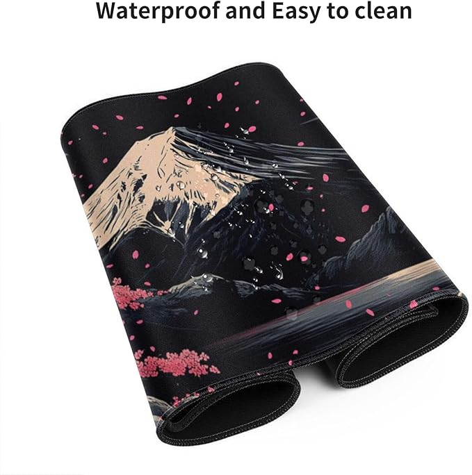 Extra XXXL Japanese Cherry Blossom Gaming Mouse Pad, Watercolor Mouse Pads Keyboard Mat, Stitched Edges Mousepad, Non-Slip Rubber Base Desk Mat for Office & Home (48x24 Inch)