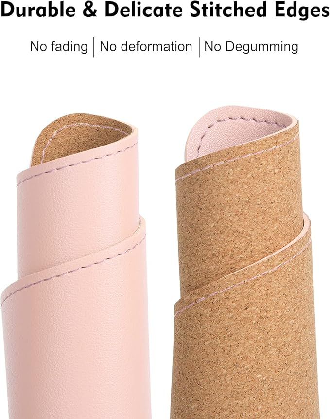Double-Sided PU Leather & Cork Mouse Pad with Coaster – Reversible, Non-Slip, Stitched Edges for Office & Home, 8x11 Inches,(Pink)