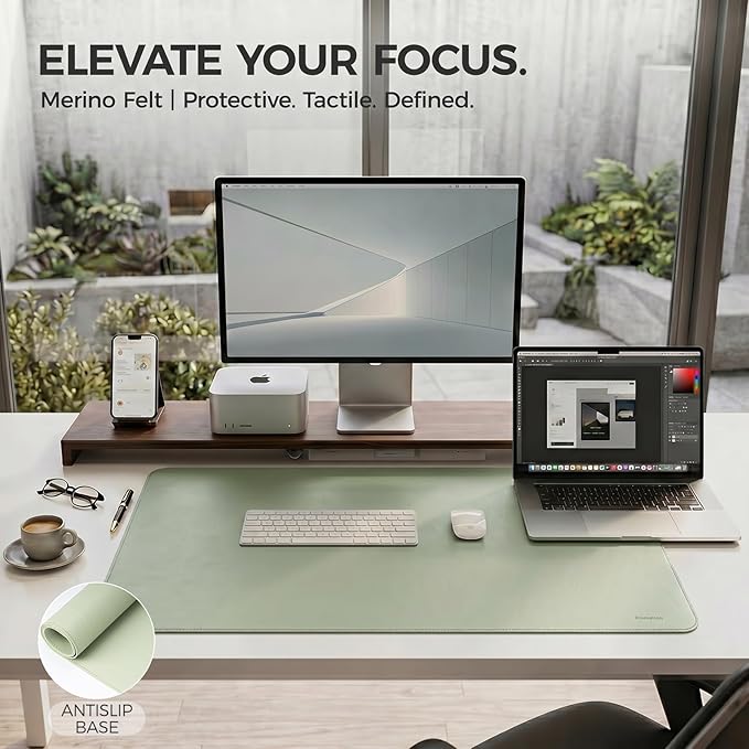 Large Desk Pad Non-Slip Desk Mat Protector for Keyboard Mouse Waterproof Vegan Leather Surface Faux Leather Laptop Mat Smooth Mouse Pad Premium Gift Tube Matcha Green 23.6" x 13.7"