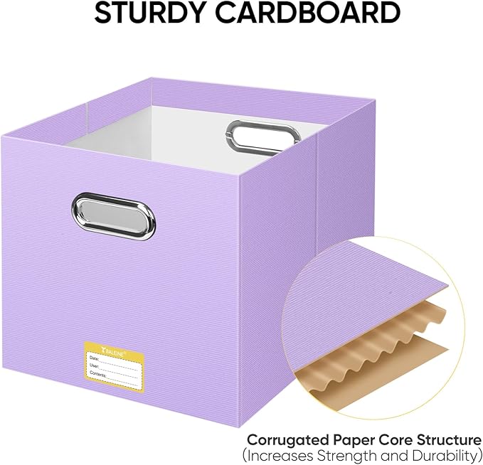BALEINE File Organizer Box, Cardboard File Folder Organizer with Handle for Letter Size, Portable Collapsible Hanging Filing Box for Home Office Document Storage (1 Pack, Large Lavender)