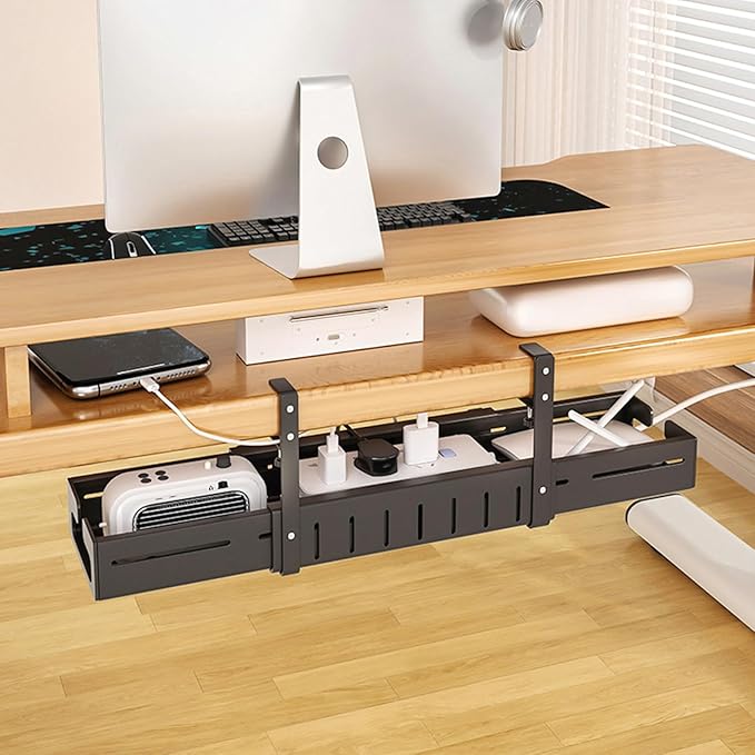 Not Drilling Installation Cable Holder Perfect for Desk with Large Capacity to Store Power Strips and Hide Wire Neatly Unraveled Cable Tray
