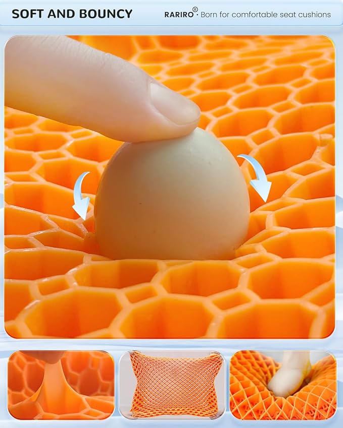 Gel Seat Cushion for Long Sitting(Enlarged & Thickened), Cooling Pressure Relief Seat Cushion for Wheelchair, Driving, Kayak, Office Desk Chair Seat Pad Gel for Heavy People[Orange-2.75"Thick]
