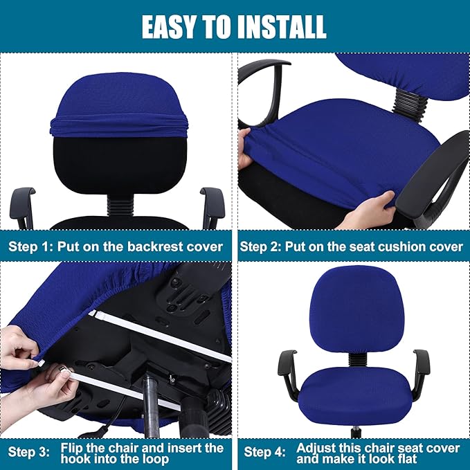 Smiry Stretch Jacquard Office Computer Chair Covers, Removable Washable Universal Desk Rotating Chair Slipcovers Protector, Seat + Backrest Cover, Royal Blue