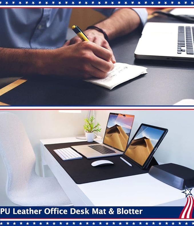 17 X 36 Inch Office Desk Pad Table Protector on Top of Desks PU Leather Desk Blotter Laptop Computer Gaming Under Keyboard Mouse Pad Waterproof Writing Mat Desktop Cover for Women Men Kids Girls Black