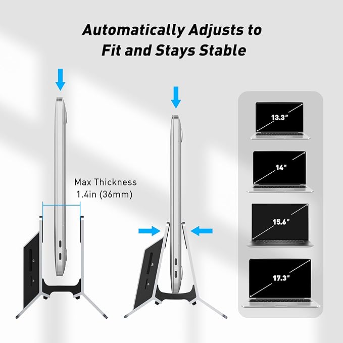 AboveTEK Vertical Laptop Docking Station, Gravity Auto Lock MacBook Stand, Aluminum Laptop Vertical Dock Stand, Silver