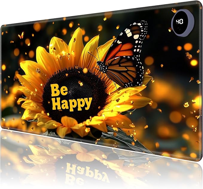 Heated Mouse Pad,Warm Desk Pad with 3 Levels Heating & 3 Hours Auto Shut-Off, PU Leather Heated Desk Pad Warmer Pad for Home Office - 31.5 x 13 inch,Luminous Sunflower Butterfly