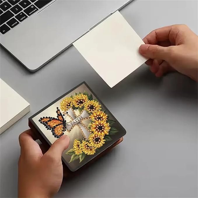 Faith Diamond Painting Kit Note Box,Memo Paper Storage Box Diamond Art,Sticky Note Holder Diamond Art,Diamond Painting Memo Pad For Office Desk. (faith)