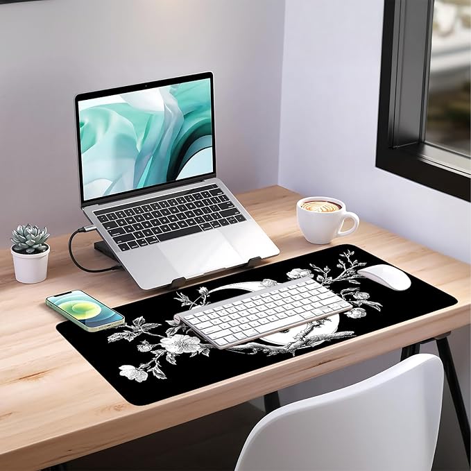 Yin Yang Cherry Blossom Extended Gaming Mouse Pad 35.4 x 15.7 Inch – Zen-Inspired Desk Mat with Non-Slip Rubber Base for Gaming and Office Use