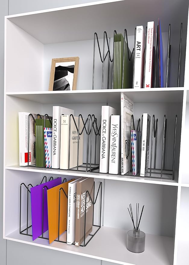 TOPCJ 4 Sets Wire File Organizer for Desk,File Folder Holder/Rack/Stand,File Sorter Organizer,Desktop Record/Clipboard Holder,8 Sections Storage,Anti-Scratch/Rusty,Steel Stable Holder,Black