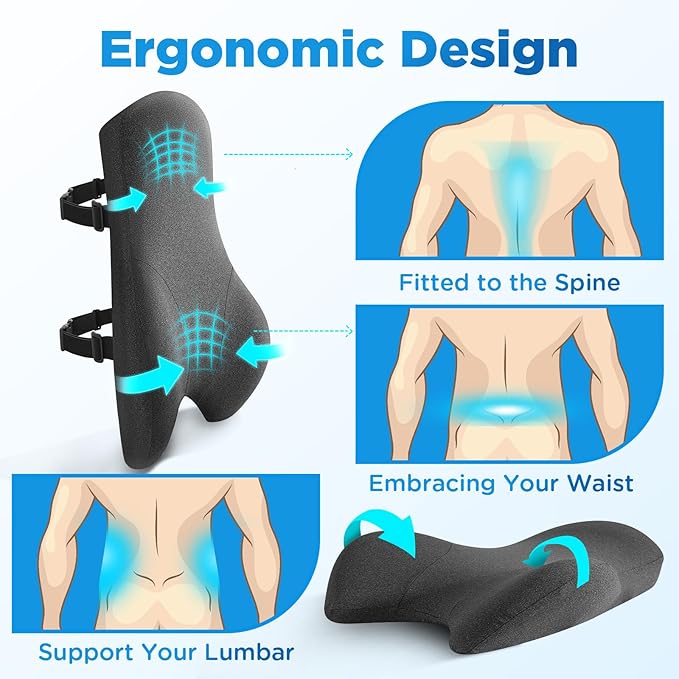 High Back Support Pillow for Office Chair Lumbar Support Pillow, Office Home Essentials- Memory Foam Fully Support Back Cushion for Desk, Gaming Chair, Promotes Posture Pain Relief Adjustable Straps