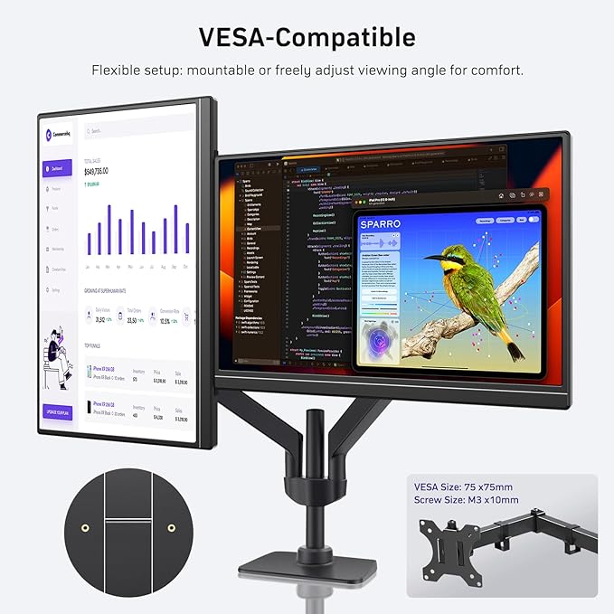 MNN 18.5'' Portable Monitor 100Hz, FHD 1080P IPS Laptop Screen with Built-in Stand & Dual Speakers, USB-C HDMI External Display for Laptop PC Phone PS5 Xbox Switch, Travel Gaming Monitor