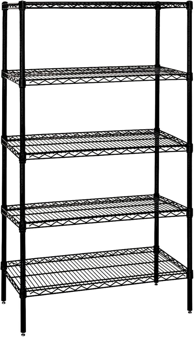 Quantum Storage Systems WR63-1260BK-5 Wire Shelving Starter Kit, 60" W x 12" D x 63" H, 600 lbs Capacity, Carbon Steel, Epoxy Coated, Black, NSF