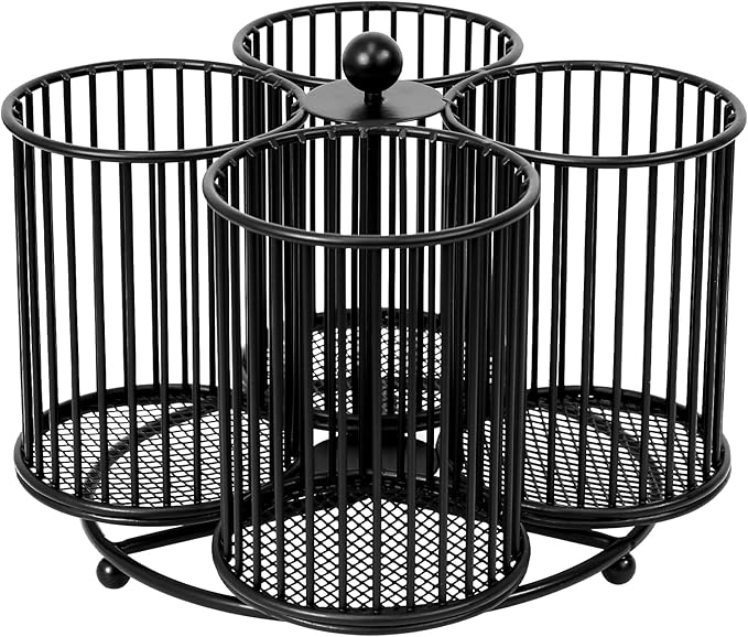 360 Rotating Pen Holder - Large Pencil and Marker Organizer with 4 Slots - Desk Caddy Accessories for School, Office, Home (Black)