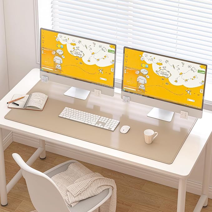DAWNTREES Desk Mat for Desktop,PU Leather Desk Pad Protector,Non Slip, Large Mouse Pad and Keyboard Mat, Waterproof Writing Pad for Office and Home (Beige,39.4''x19.7'')