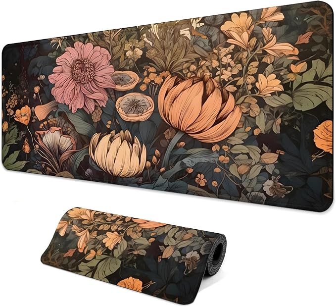 Gaming Mouse Pad with Anti-Slip Rubber Base, Extended Large Computer Mouse Mat with Stitched Edges, Long XL Anime Mousepad for Laptop and Keyboard, 31.5 x 11.8 inch (Wildflowers)