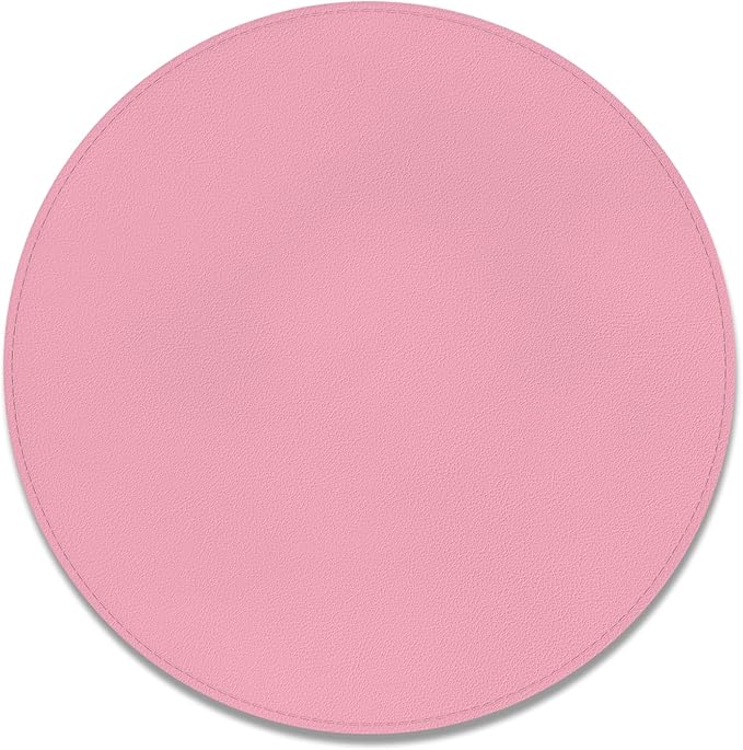 Leather Mouse Pad, Office Mouse Mat Non-Slip Rubber Base Stitched Edge Washable Waterproof Round Mousepad for Office Gaming PC Laptop, Round Diameter 8.7 inches, Pink
