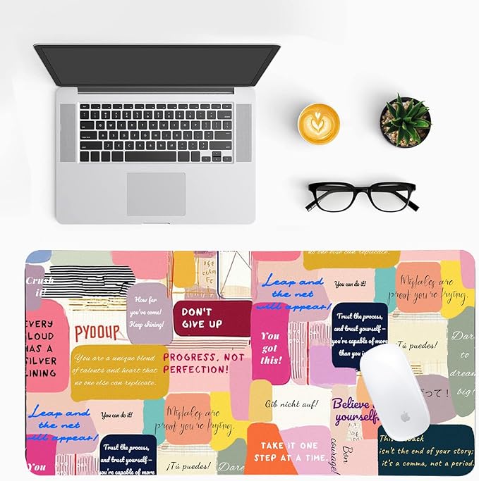Motivational Desk Mat for Women, Waterproof PU Leather Desk Pad with Non-Slip Base, Uplifting Gift Inspiring Office Keyboard Mat for Gaming & Home Work（27.56 * 13.78in）