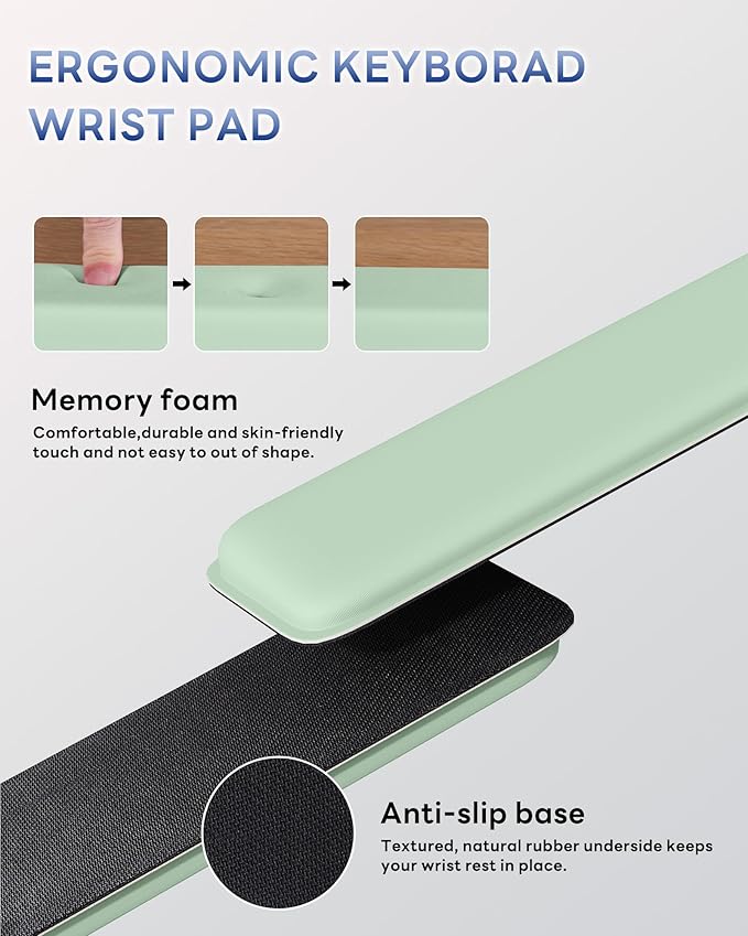 Laborio Computer Keyboard Wrist Rest Stand for Desktop, Keyboard Riser Holder with Wrist Pad for Office Desk, Home, School (Green)