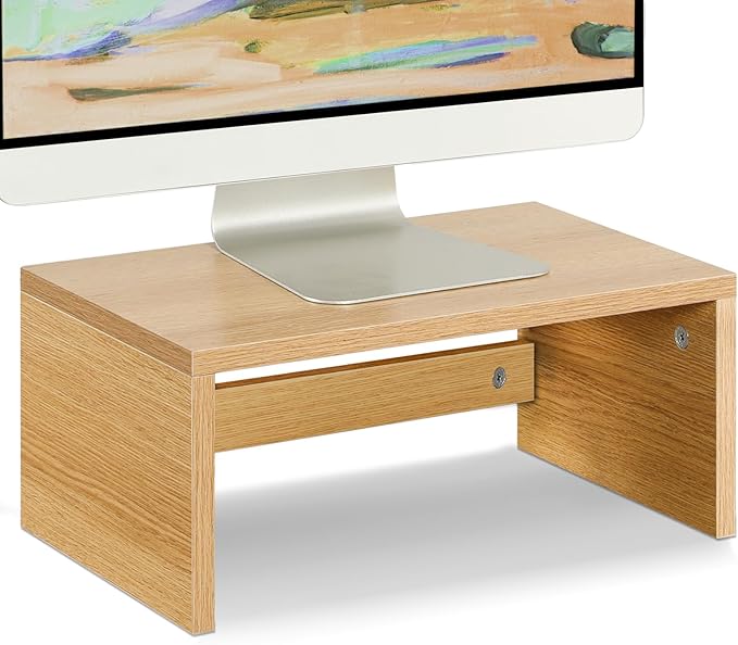 TEAMIX Higher Monitor Stand Riser, Wood Monitor Riser with Storage for Desk Small Monitor Stand TV/Screen/PC/Laptop Riser Computer Stand Desktop Shelf