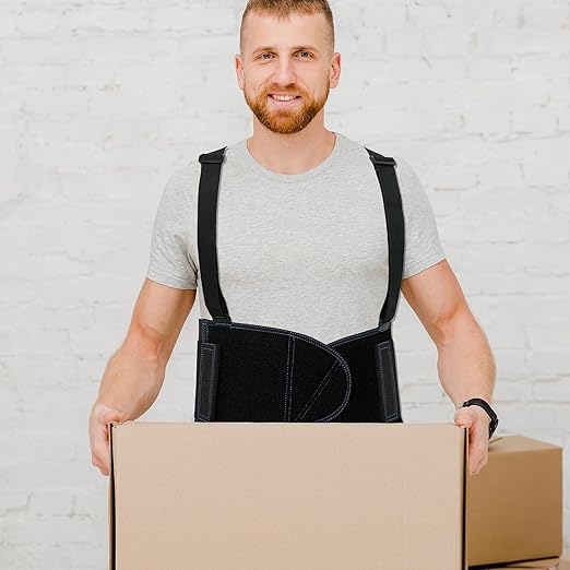 Zeluga 20-538 Industrial Work Back Brace, Back Support Belt with Suspenders, Lower Lumbar Support for Heavy Lifting, Removeable Straps, S/M