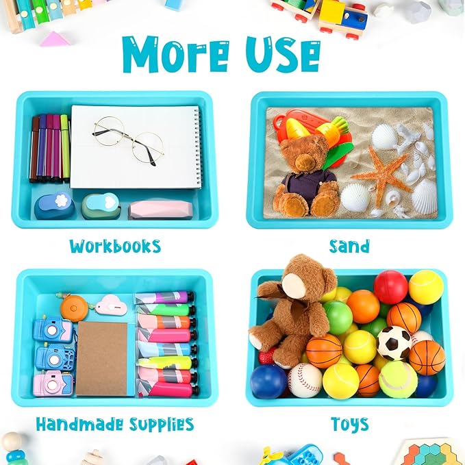 Hoteam 10 Pcs Flat Storage Organizer Tray Bin Paper Tray for Classroom Plastic Stackable File Organizer for School Office Teacher Book Organization(Teal,13.78 x 9.84 x 3.15 Inch)