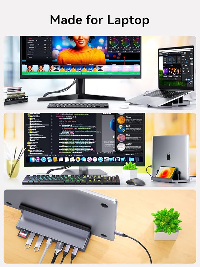 Laptop Docking Station Stand for mac, QUUGE 8 in 1 USB C Dock with HDMI 2.0 4K 60Hz, RJ45 Ethernet, 2 USB3.0 Ports, 100W PD, TF/SD 3.0, Desktop Management Docking Station