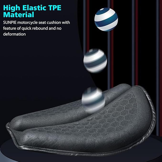 SUNPIE Motorcycle Seat Cushion Gel Pad Foldable Soft Seats with Pressure Relief Pads for Motorcycles Breathable and Shock Absorption Lightweight Large Seat Pad for Long Rides(Large)