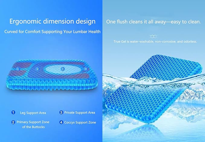 Upgraded Gel Cushion: Oversized, Thickened Honeycomb-Pattemed Silicone Pregnancy Chair Pad forOffice, Classroom, and Car Seating