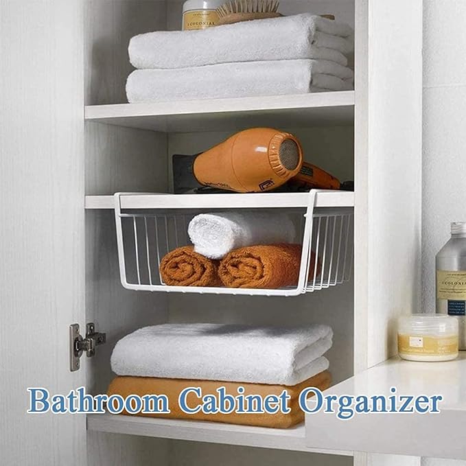 8 PACK 12in Hanging Under Shelf Storage Basket Kitchen Cabinet Organizer Storage, Slides Under Wire Shelves for Counter Pantry Desk Bookshelf, White