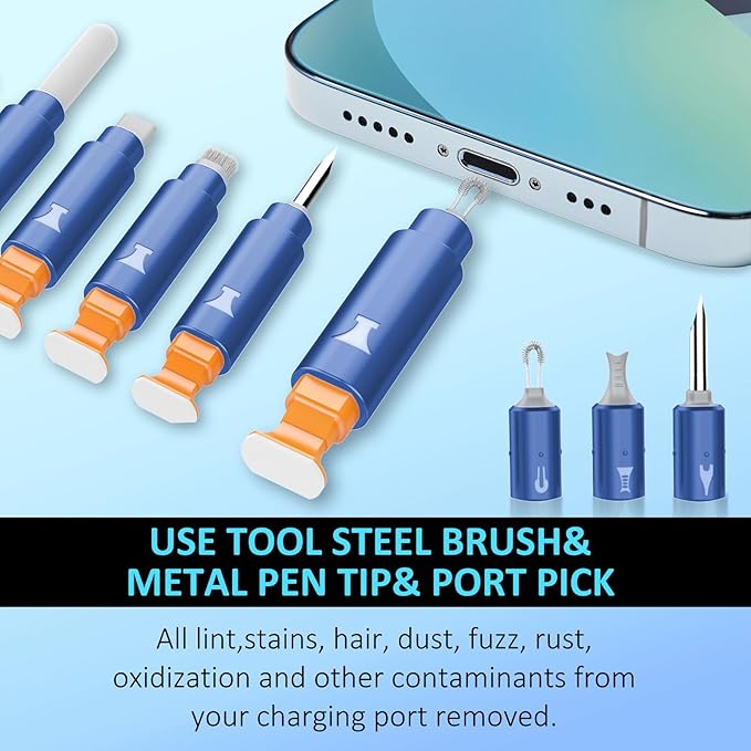 iPhone Cleaning Kit iPhone Cleaner, Phone Charging Port Cleaning, Cell Phone Repair Restore Tool for AirPod pro and iPad, Lightning Charger Cables Speaker Cleaner for Electronic Devices, Dark Blue