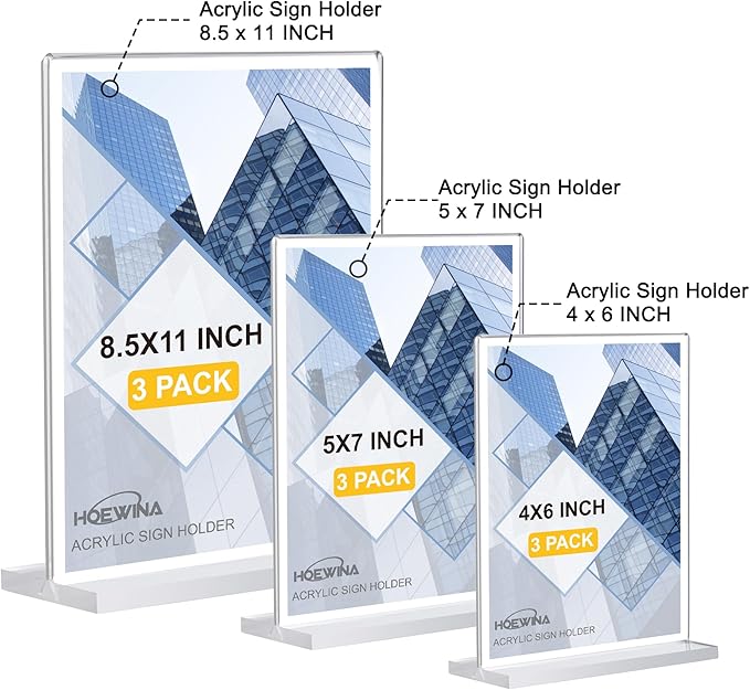 Acrylic Sign Holder 5 x 7 Inch 6 Pack - acrylic display stands for Store table sign holder - Vertical Double-Sided Acrylic Stands, Vendor Booth Display Items - Flyer Holder & Plastic Paper Holder - Acrylic Frame for Restaurants, Office, Home, Store