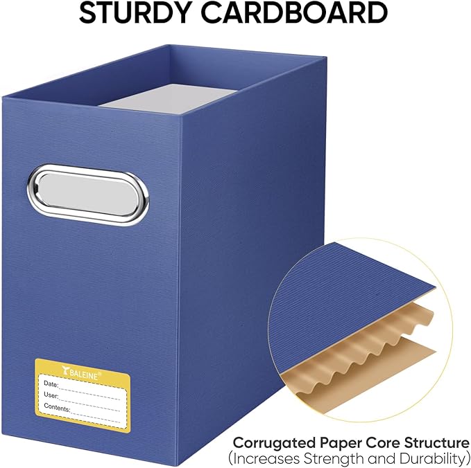 BALEINE File Organizer Box, Cardboard File Folder Organizer with Handle for Letter Size, Portable Collapsible Hanging Filing Box for Home Office Document Storage (1 Pack, Navy)
