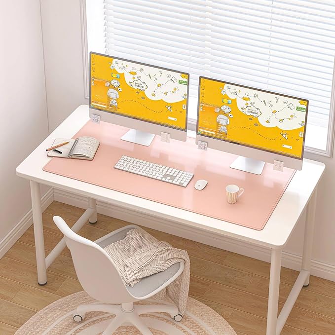 DAWNTREES Desk Mat for Desktop,PU Leather Desk Pad Protector,Non Slip, Large Mouse Pad and Keyboard Mat, Waterproof Writing Pad for Office and Home (Pink,39.4''x19.7'')