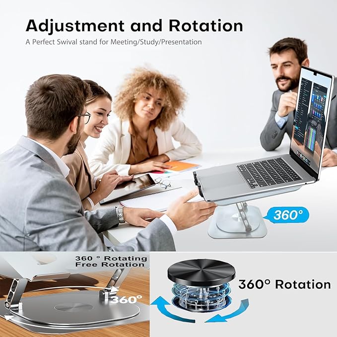 Laptop Stand Fan with 360 Rotating Swival Base, 10inch Riser Height Adjustable for Typing/Viewing/Presentation,Metal Ergonomic Strong Holder,for Heavy Notebook 12 14 15 17Inch MacBook