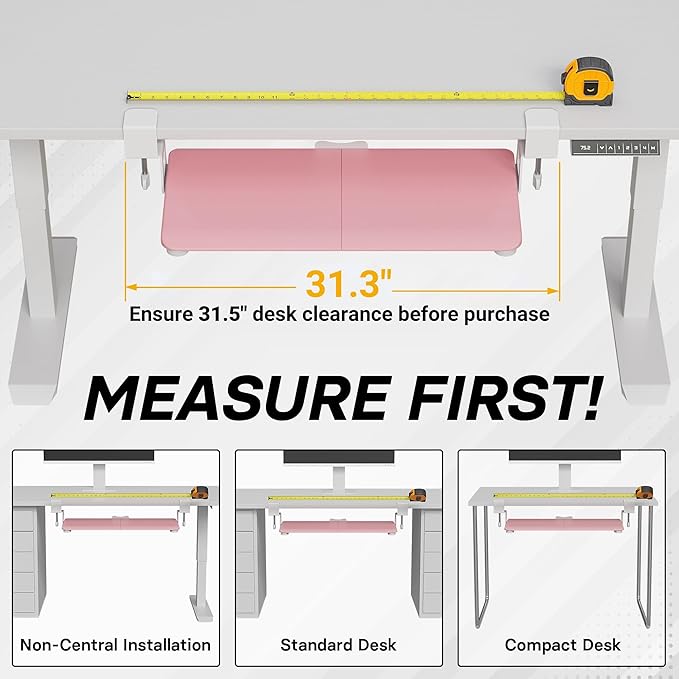 BONTEC KMT01 Under Desk Keyboard Tray, Pull-Out Keyboard & Mouse Platform with C-Clamp, 25.6 x 11.8 in Space-Saving Ergonomic Slide-Out Drawer, Pink