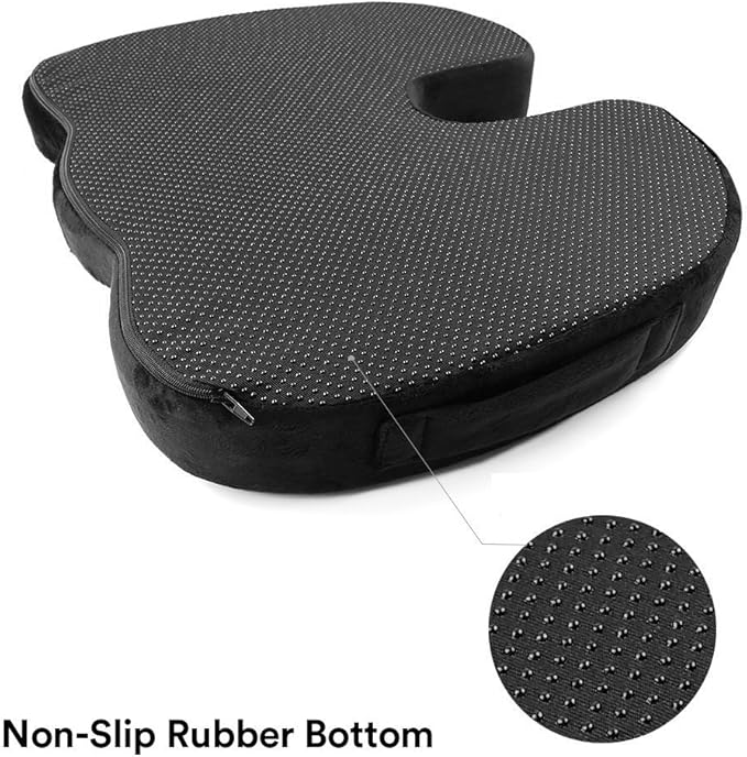 Memory Foam Lumbar Pillow and Seat Cushion Combo, Ergonomic, Lower Back and Coccyx Support, Premium Washable Velvet Covers with Non-Slip Bottom, Ideal for Office Chairs and Car Seats (Black)