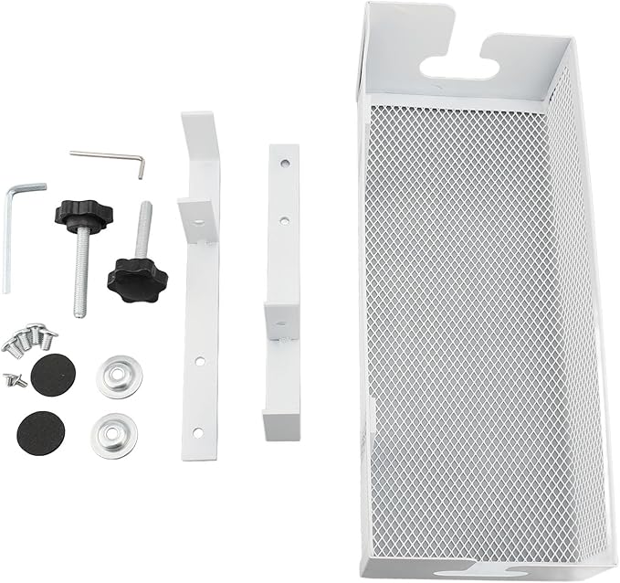 Under Desk Cable Management Tray | Mesh Cord Box with Clamp Mount | No Drill Desk Organizer for Office/Home | Carbon Steel 13.4x5in White
